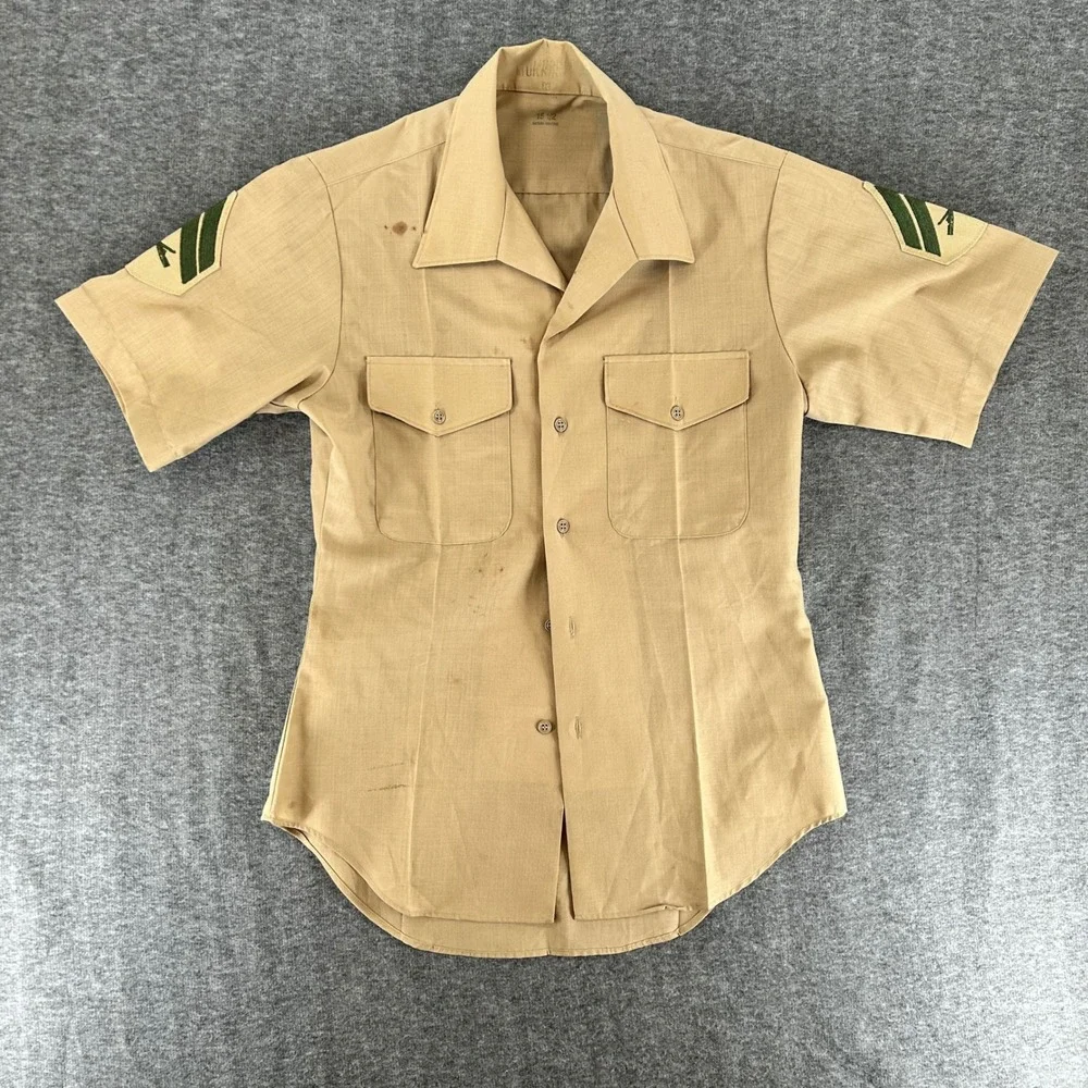 Vintage 1968 USMC Wool Serge Service Coat 39L Khaki Shirt Tie Belt Set Men
